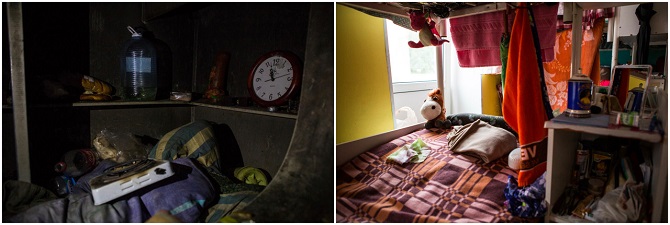  Mit ihren wenigen Habseligkeiten richten sich die Obdachlosen ihre Schlafstatt in der Notschleshka ein – Foto © Alexej Loschtschilow