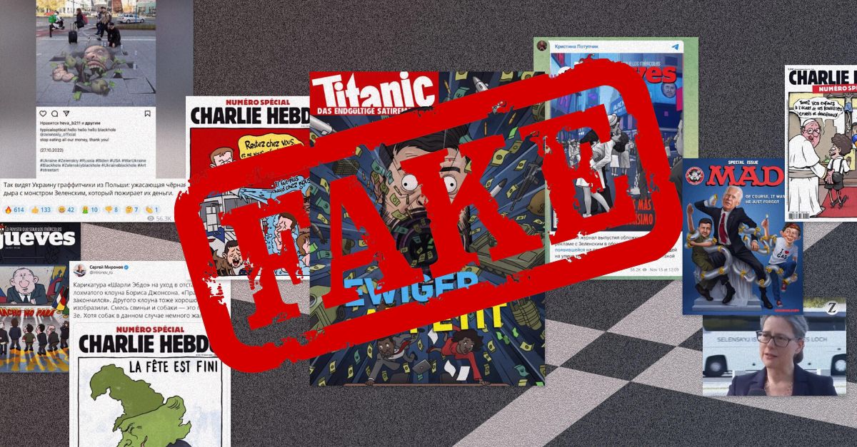 Aus der Tiefe des russischen Internets tauchen regelmäßig Fake-Bilder auf, die Titelseiten von Charlie Hebdo, Mad oder Titanic darstellen sollen / Collage © iStories