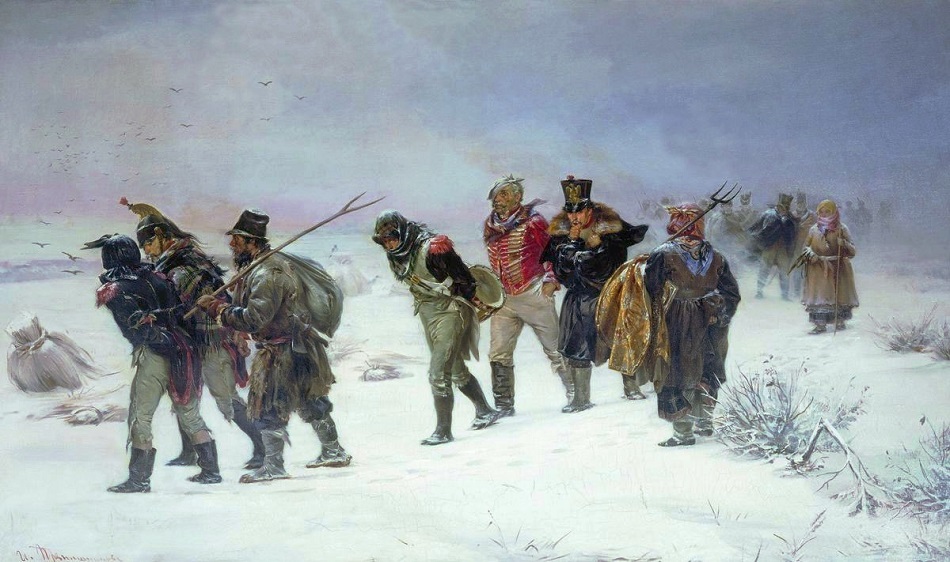 Strenger Frost dezimierte unerbittlich die Reihen der sich zurückziehenden Grande Armée / Illarion Prjanischnikow, „Im Jahr 1812“, 1874