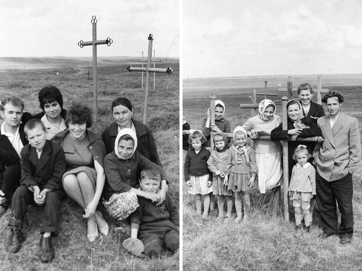 1960–1970, Vialikaje Zarečča, Rajon Schklou, Magіljoўskaja Oblast. Totengedenktag Raduniza. Foto von Ivan Daŭhin. Aus dem Archiv von Siarhiej Lieskieć