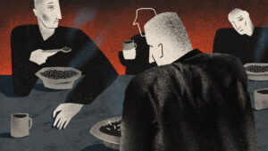 Sona, die Zone, ist ein russisches Synonym für Gefängnis, Lager. Der Jargon-Begriff geht zurück bis in die Zeit der Stalinschen Gulags. Er steht für die Abgeschlossenheit des Haftsystems mit eigenen Gesetzmäßigkeiten und sozialen Dynamiken, abgekoppelt vom restlichen Leben der Gesellschaft / Illustration © Ljalja Bulanowa