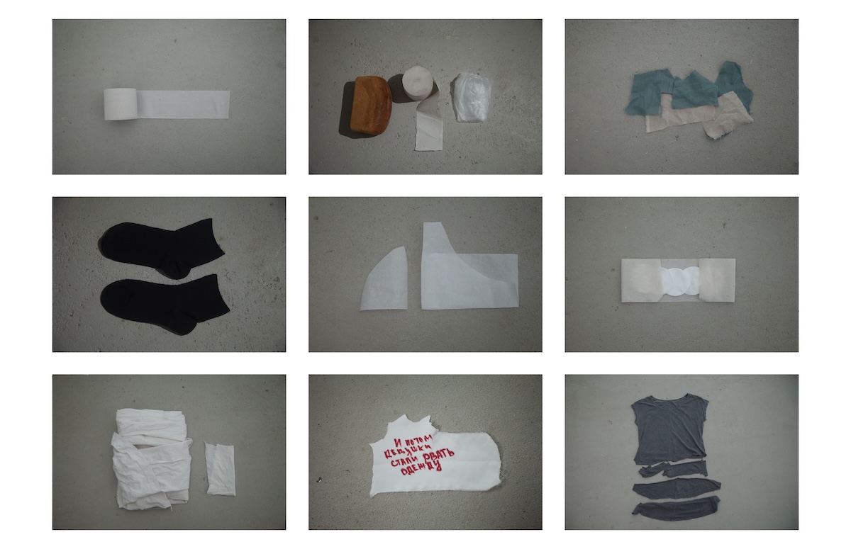 Was Frauen in Straflagern und Gefängnissen als Monatsbinden verwenden: Kleidung, Stoffreste, Schnittmuster aus der Textilfabrik, Papier, Wattepads, Brot, Zellophan.