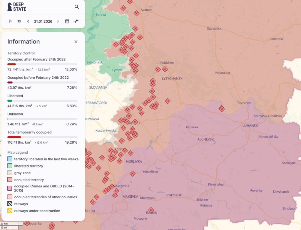 Russlands Besatzung(en) der ostukrainischen Oblast Luhansk rund um den Ballungsraum Lysytschansk, Rubishne und Siwerskodonezk (bis 2024 Sjewjerodonezk)