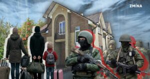 Russland enteignet in den besetzten Gebieten systematisch ukrainische Wohnungen und Wohnhäuser, um dort neue, regimetreue Menschen anzusiedeln. / Collage © Zmina